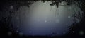 Deep fairy forest silhouette at night with moonlight and fireflies, Royalty Free Stock Photo