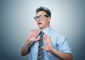 Deep fear of businessman in glasses Royalty Free Stock Photo