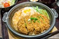 Deep Fired pork boiled with fresh egg top on the rice bowl.