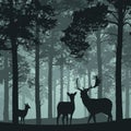 Deep forest with deer, doe and fawn Royalty Free Stock Photo