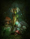 Deep Forest Elf at Night, 3d CG Royalty Free Stock Photo