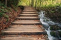 Wooden Bridge Over Plitvice Lakes And Waterfalls - Plitvice Lake Royalty Free Stock Photo