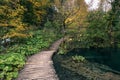 Wooden path and lake in Plitvice National Park, Croatia Royalty Free Stock Photo