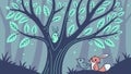 Deep Forest Tree with Fox and Rabbit, Mystical Woodland, vector design Generative AI Royalty Free Stock Photo