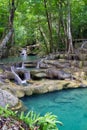 Deep forest waterfall (Erawan Waterfall) Royalty Free Stock Photo