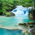 Deep forest waterfall at Erawan waterfall National Park Kanjanaburi Thailand