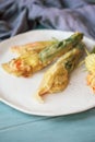 Deep Fried Baby Courgette or Zucchini Squash Blossoms Royalty Free Stock Photo