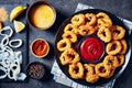 Deep fried breaded squids rings, top view Royalty Free Stock Photo