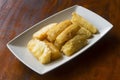 Deep fried cassava root . Brazilian Mandioca Frita (deep fried cassava/ manioc/yuca). Feijoada side dish Royalty Free Stock Photo