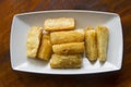 Deep fried cassava root . Brazilian Mandioca Frita (deep fried cassava/ manioc/yuca). Feijoada side dish Royalty Free Stock Photo