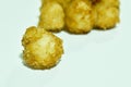 Deep fried chicken dice cutting with flour on white background Royalty Free Stock Photo