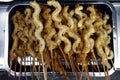 Deep fried chicken intestine in barbecue sticks