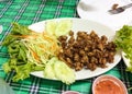 deep fried chicken tendon with chili sauce. Royalty Free Stock Photo