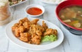 Deep fried chicken tendons with sweet sauce Royalty Free Stock Photo