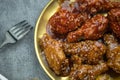 Deep fried chicken wings or barbecue sprinkled with white sesame Royalty Free Stock Photo