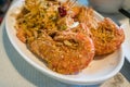Deep fried crispy shrimp with salt and garlic - close up
