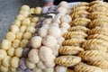 Deep fried dessert balls and curry puff, Thai style desserts in