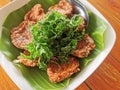 deep fried fish cake with fried holy basil Royalty Free Stock Photo