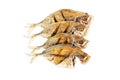Deep fried fishes on white background with clipping path