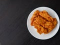 deep-fried fritters sliced banana, also known as Kluay khek, wooden table. Royalty Free Stock Photo