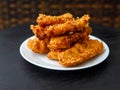 deep-fried fritters sliced banana, also known as Kluay khek, wooden table Royalty Free Stock Photo