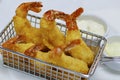 Deep fried golden prawns accompanied with lemon and garlic mayonnaise Royalty Free Stock Photo