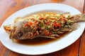 Deep fried grouper fish in chilly sauce