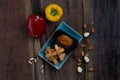 Deep-fried haloumi cheese with panko crust and romesco sauce Royalty Free Stock Photo