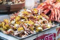 Deep-fried hard shell crabs in Wangfujing street, Beijing, China Royalty Free Stock Photo