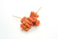 Deep fried Korean rice cake Tteokbokki skewered with spicy sauce Royalty Free Stock Photo