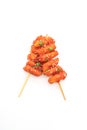 Deep fried Korean rice cake Tteokbokki skewered with spicy sauce Royalty Free Stock Photo