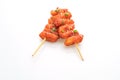 Deep fried Korean rice cake Tteokbokki skewered with spicy sauce Royalty Free Stock Photo