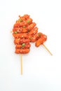 Deep fried Korean rice cake Tteokbokki skewered with spicy sauce Royalty Free Stock Photo