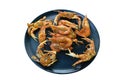 Deep fried little swimming crab and shrimp with flour on plate Royalty Free Stock Photo