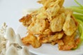 Deep-fried oyster mushroom on dish Royalty Free Stock Photo