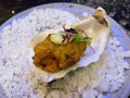 Deep fried oyster with sauce - close up Royalty Free Stock Photo