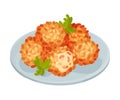 Deep Fried Pastry Balls with Chicken Stuffing as Cuban Dish Vector Illustration