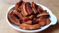 Deep fried pork belly with fish sauce. Royalty Free Stock Photo