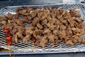Deep fried pork liver with breading sold at a street food stall