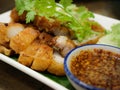 Deep fried pork with spicy source