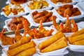 Deep fried prawns and spring rolls