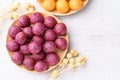 Deep fried purple sweet potato balls, Thai street food Royalty Free Stock Photo