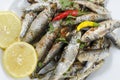 Deep fried raw sprats, Whitebaits Royalty Free Stock Photo