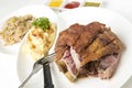 Deep fried roast knuckle pork thai style eat with mashed potatoes Royalty Free Stock Photo