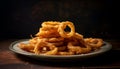 Deep fried seafood plate on rustic wooden table generated by AI Royalty Free Stock Photo