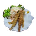 Deep Fried Shishamo Fish Japanese Food on White Background Royalty Free Stock Photo
