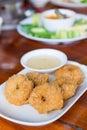 Deep-fried shrimp cakes, served on white dish and served with sw Royalty Free Stock Photo