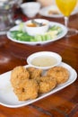 Deep-fried shrimp cakes, served on white dish and served with sw Royalty Free Stock Photo