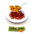 Deep fried silkworms. insect food. Entomophagy concept - vector Royalty Free Stock Photo