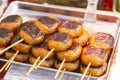 Deep fried skewers Chinese street food in Nankin-machi neighborhood in Kobe, Japan.